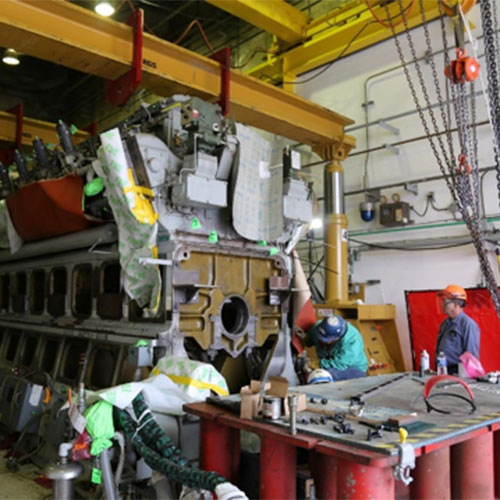 All cylinders were removed from the engine during disassembly in preparation to move the engine from its pedestal.  D&Z performed rigging and support work. 